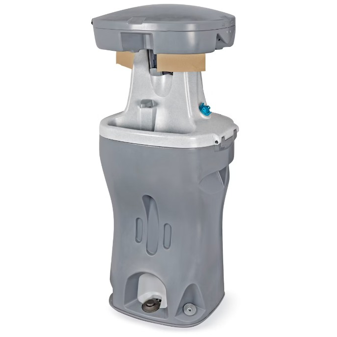 Portable foot-pump hand-wash station with soap and paper towels